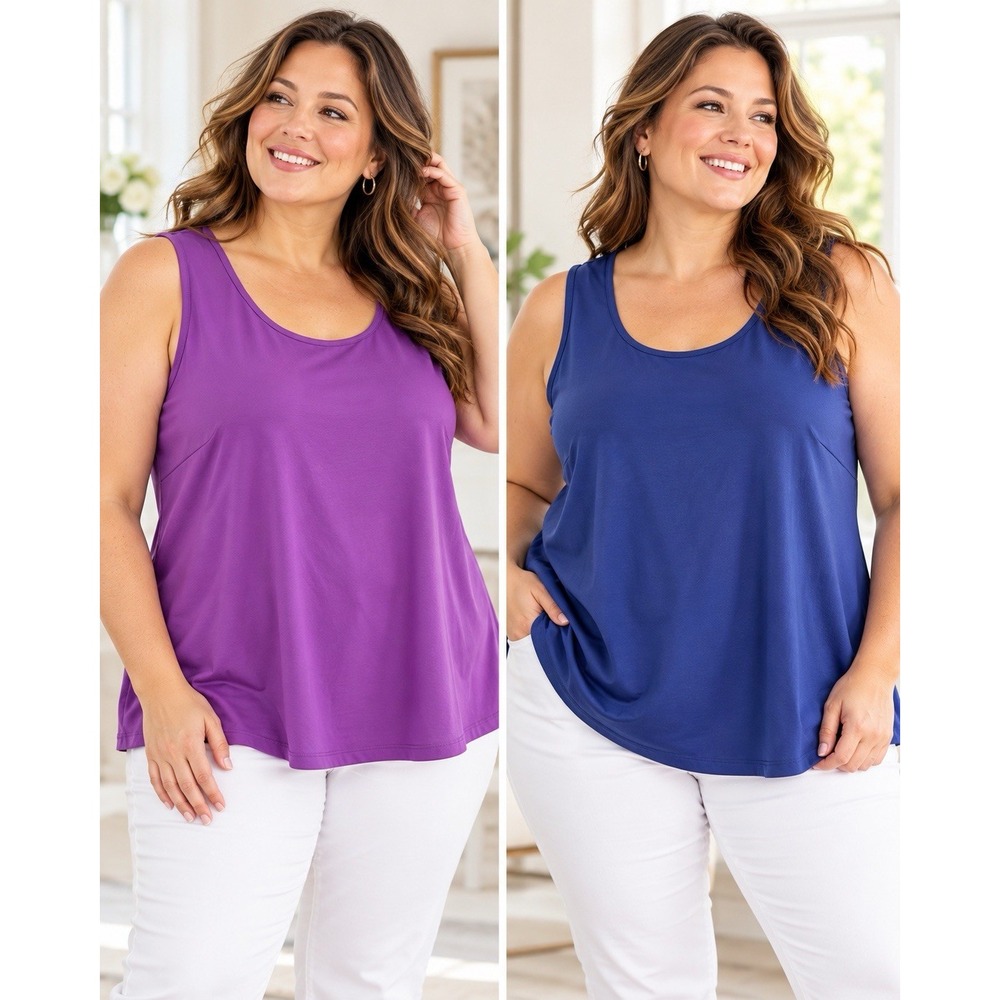 Catherines Womens 1X 18/20W Tank Tops Lot of 2 Purple Blue Stretch Sleeveless